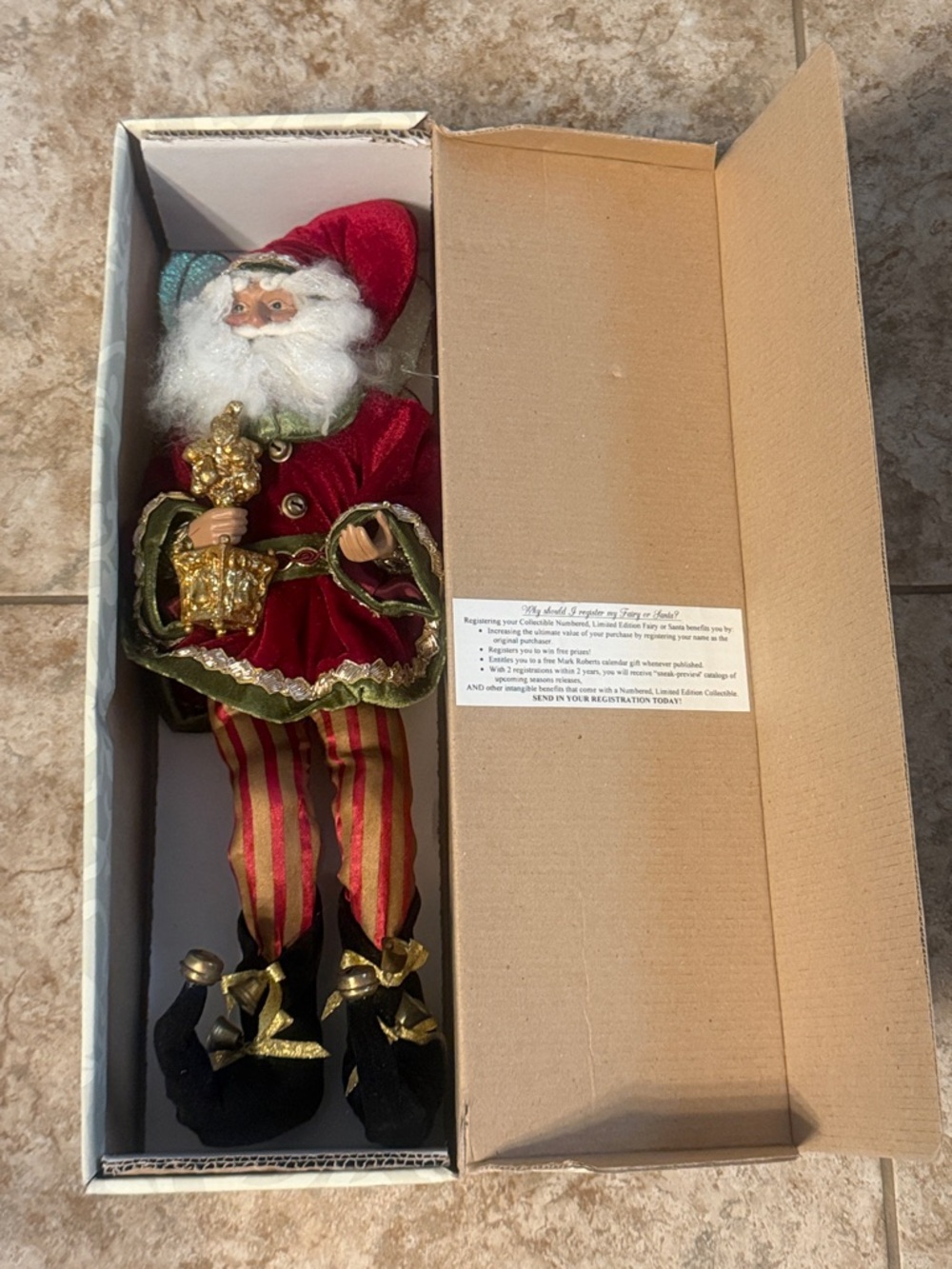 Mark Roberts Red and Gold Santa Elf Figurine with Striped Trousers